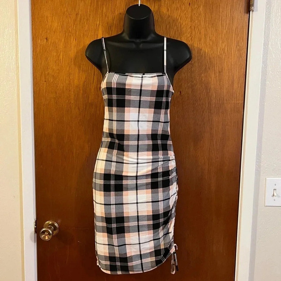 J for Justify Pink, White and Black Plaid Pattern Dress with Sinch Side - Picture 3 of 14